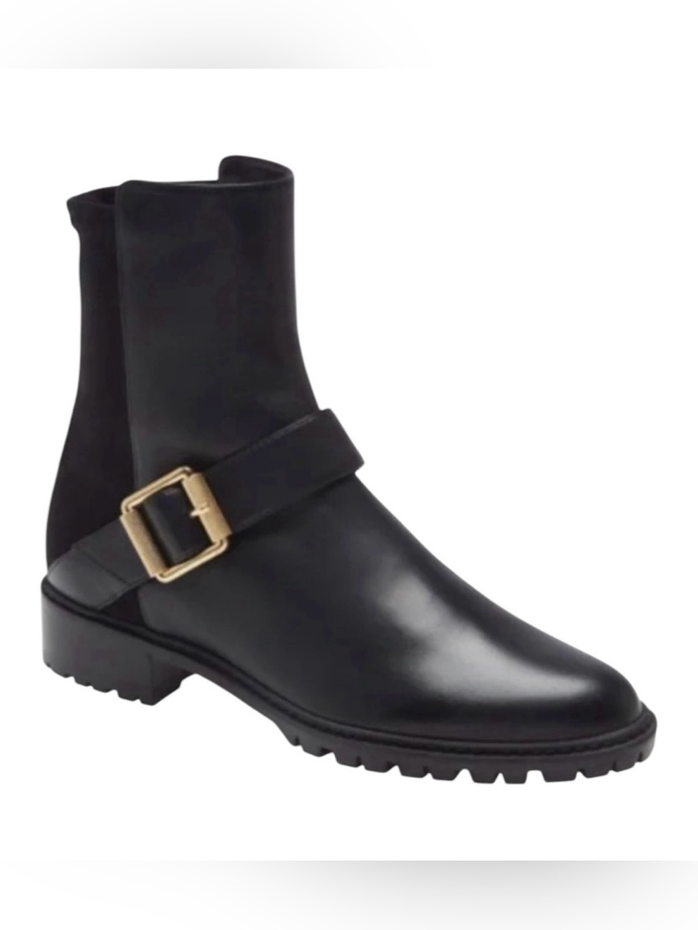 Stuart Weitzman City Buckle Bootie Black 5050 Leather Boots Size Women 10.5 NWOB
